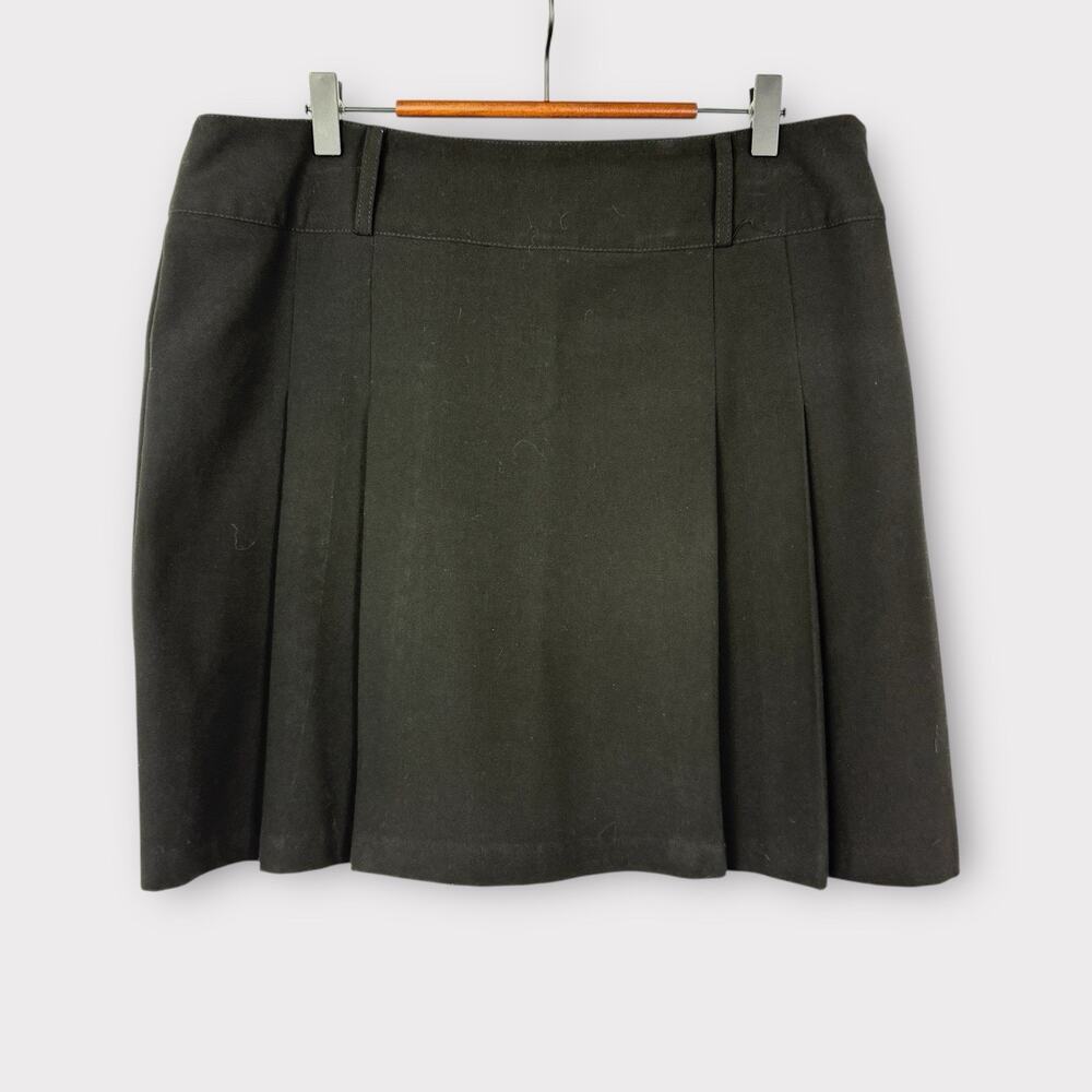 Vintage David‎ Loren Pleated A-Line Skirt Size 14 Black Preppy Academia